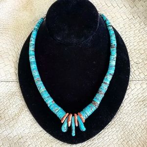 Vintage Native American turqoise heishi necklace